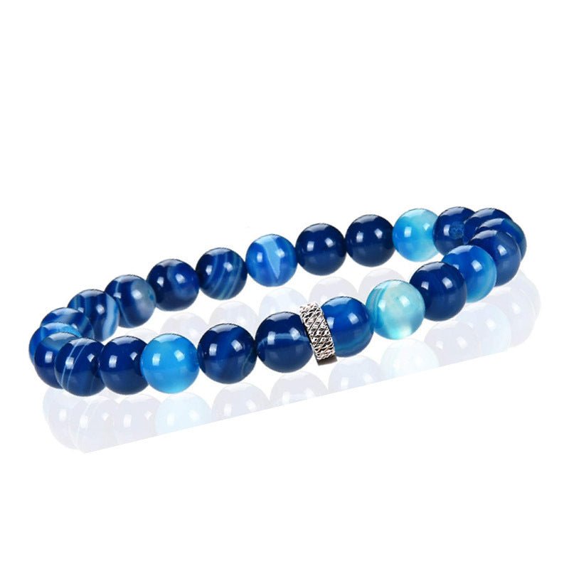 8mm Crystal Bead with Stainless Ring Bead Bracelets GEMROCKY-Bracelets-Blue Stripe Agate-