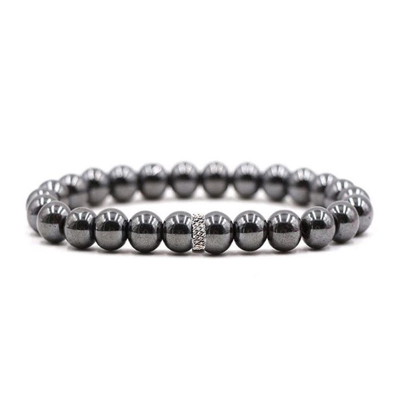 8mm Crystal Bead with Stainless Ring Bead Bracelets GEMROCKY-Bracelets-Hematite-