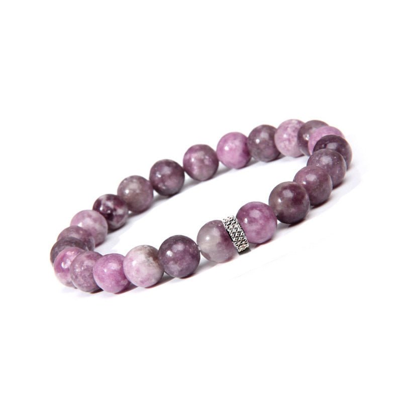 8mm Crystal Bead with Stainless Ring Bead Bracelets GEMROCKY-Bracelets-Lepidolite-