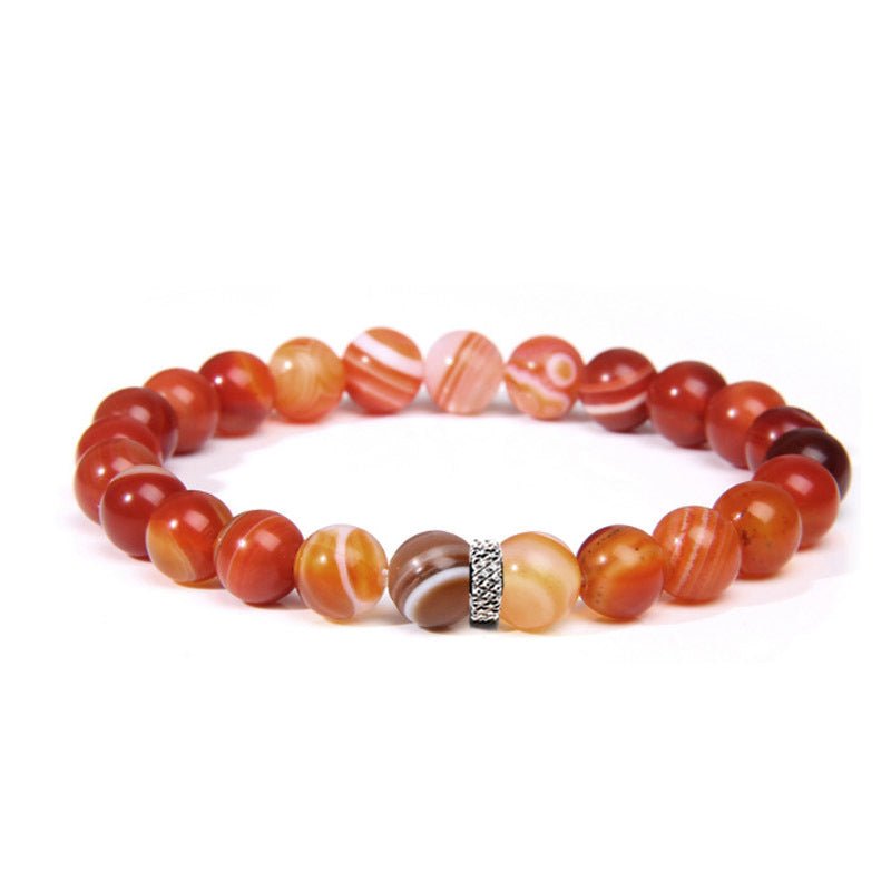 8mm Crystal Bead with Stainless Ring Bead Bracelets GEMROCKY-Bracelets-Red Agate-