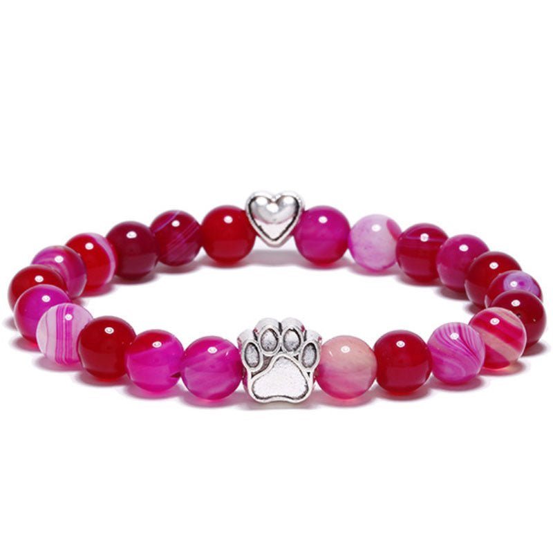 8mm Dog Paw Crystal Bead Bracelets GEMROCKY-Bracelets-Indian Rose Red Agate-