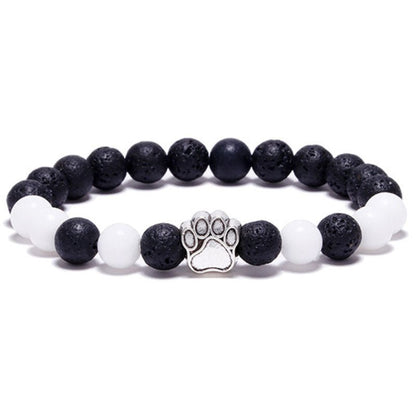 8mm Dog Paw Crystal Bead Bracelets GEMROCKY-Bracelets-Lava Stone+White Agate-