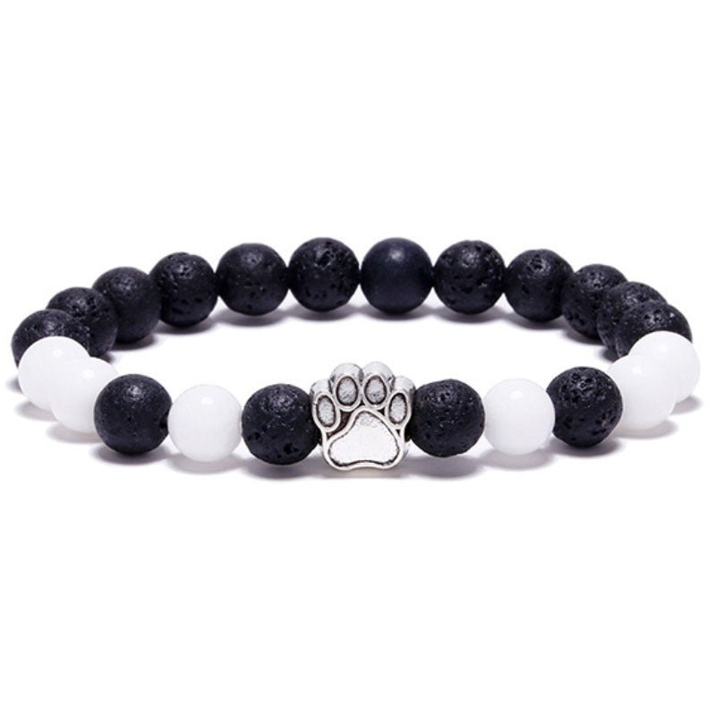 8mm Dog Paw Crystal Bead Bracelets GEMROCKY-Bracelets-Lava Stone+White Agate-