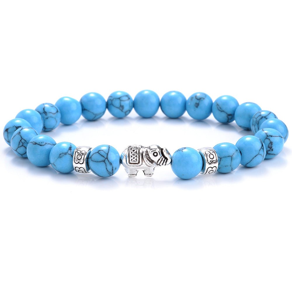 8mm Golden/Silver Color Elephant Crystal Bead Bracelets GEMROCKY-Bracelets-Blue Turquoise+Silver Color Ele-