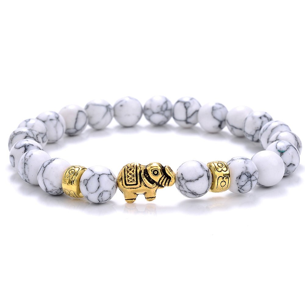 8mm Golden/Silver Color Elephant Crystal Bead Bracelets GEMROCKY-Bracelets-Howlite+Golden Color Ele-