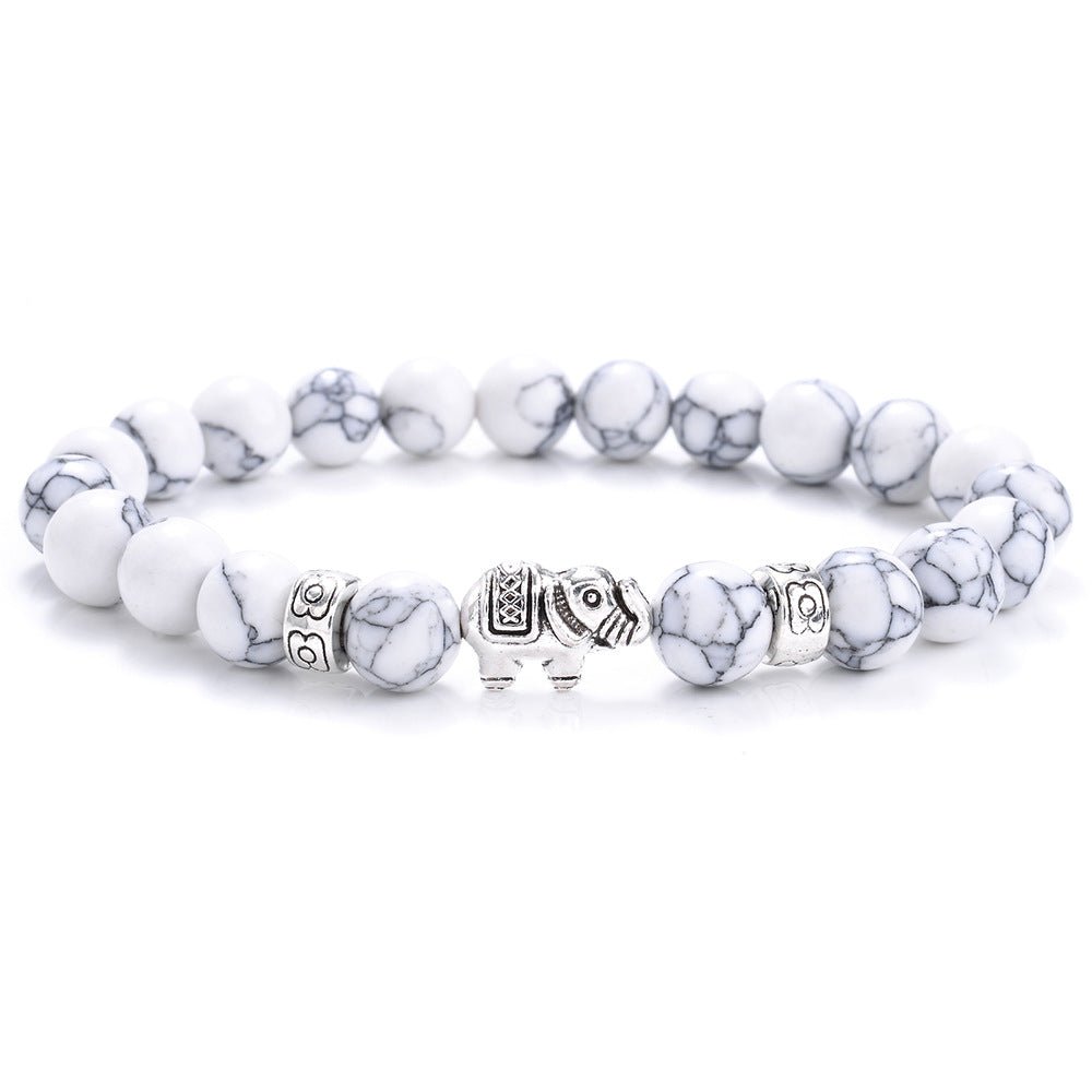 8mm Golden/Silver Color Elephant Crystal Bead Bracelets GEMROCKY-Bracelets-Howlite+Silver Color Ele-