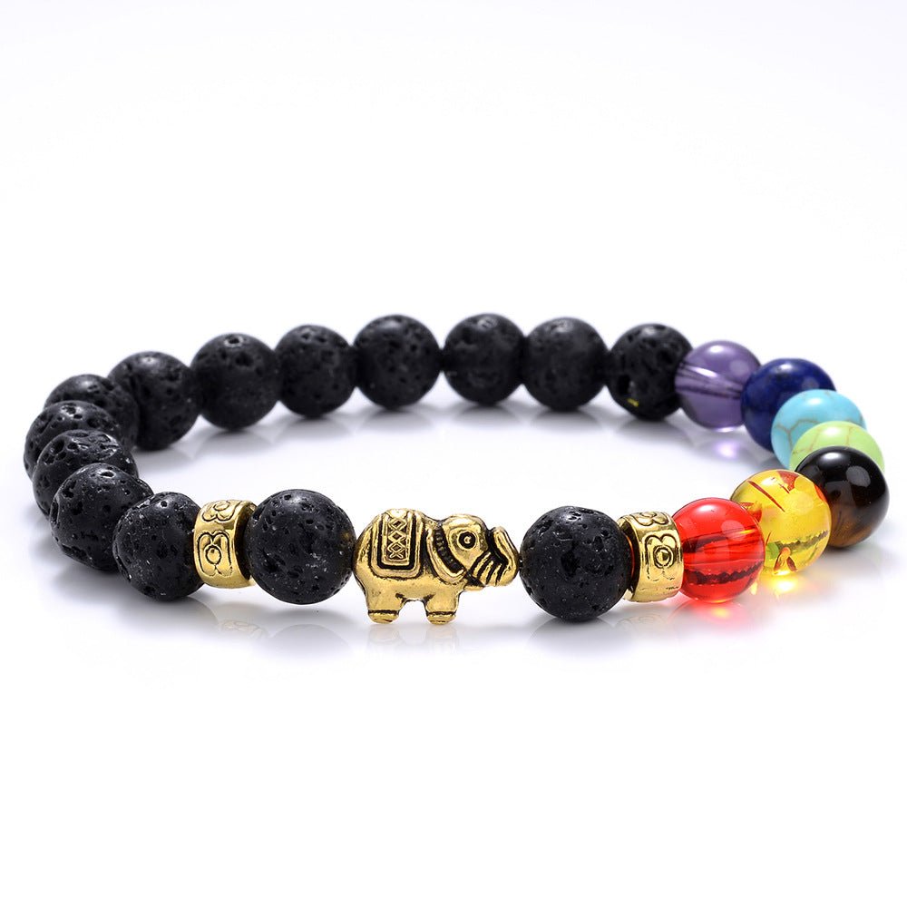 8mm Golden/Silver Color Elephant Crystal Bead Bracelets GEMROCKY-Bracelets-Lava Stone 7 Chakra+Golden Color Ele-