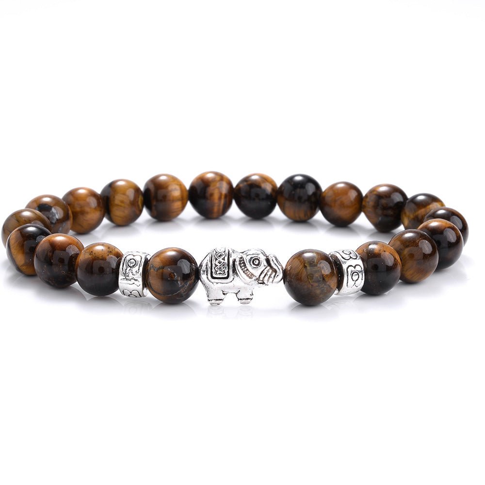 8mm Golden/Silver Color Elephant Crystal Bead Bracelets GEMROCKY-Bracelets-Tiger Eye+Silver Color Ele-