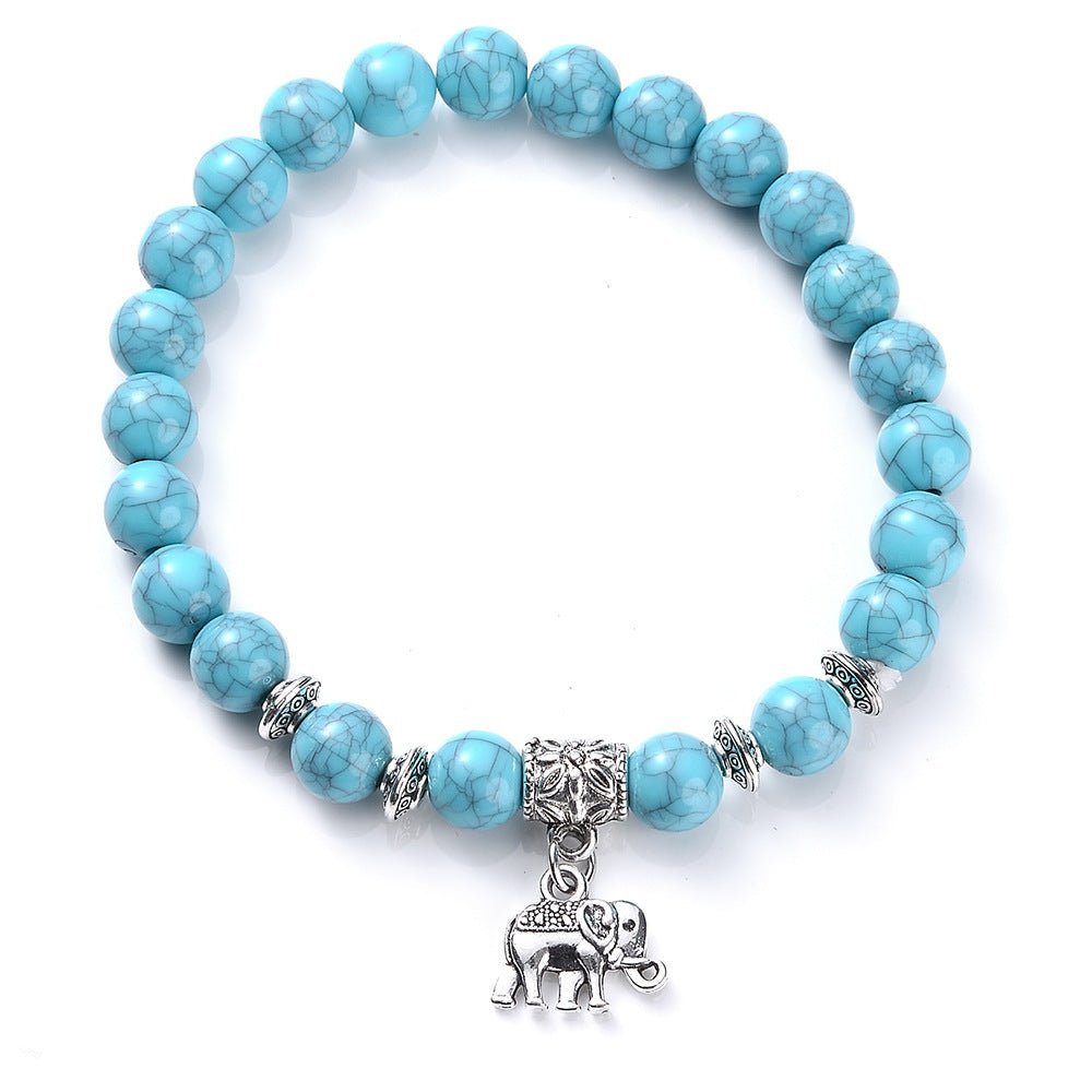 8mm Golden/Silver Color Elephant Crystal Bead Bracelets GEMROCKY-Bracelets-Turquoise+Silver Color Ele Drop-