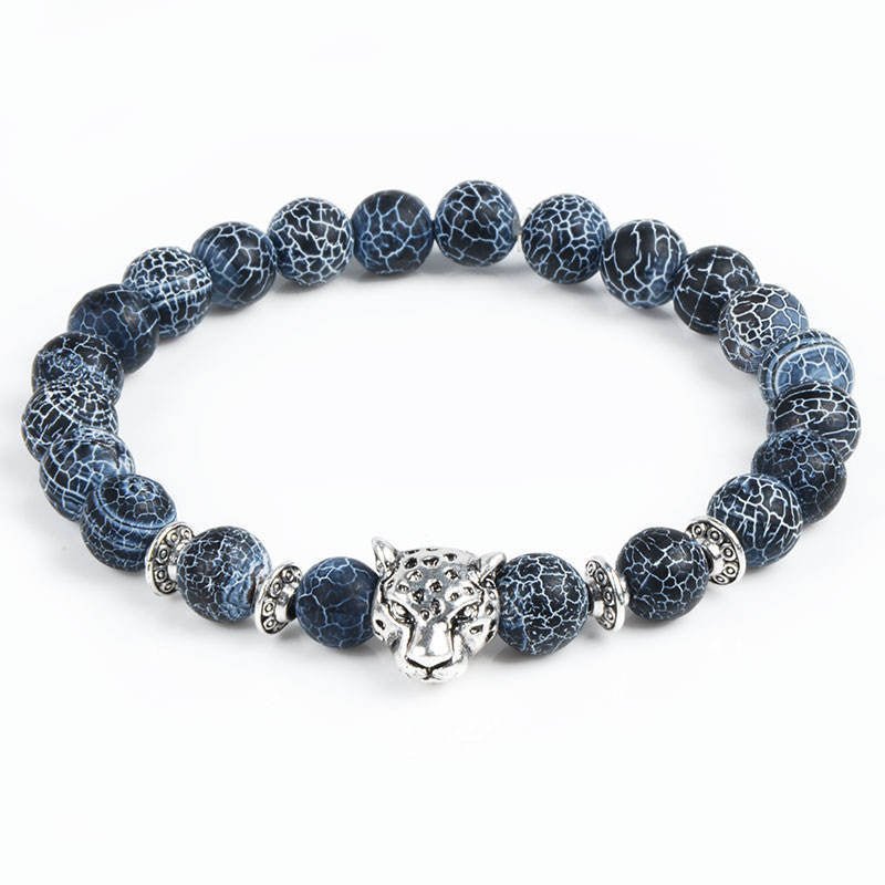 8mm Leopard Cheetah Crystal Bead Bracelets GEMROCKY-Bracelets-Blue Weathered Stone Silver-