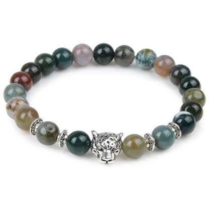 8mm Leopard Cheetah Crystal Bead Bracelets GEMROCKY-Bracelets-Indian Agate-