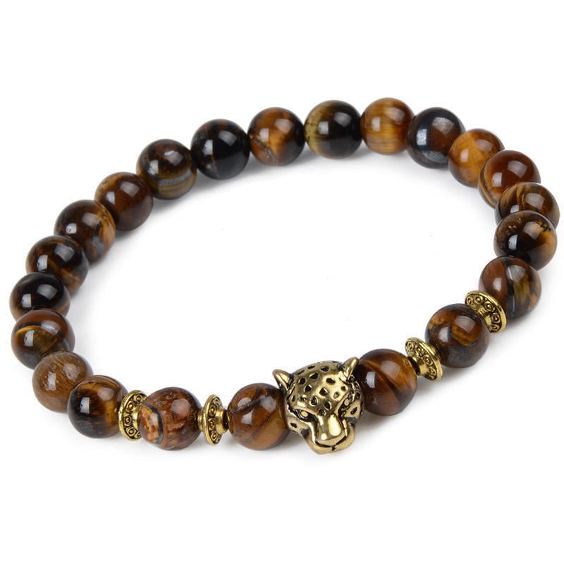 8mm Leopard Cheetah Crystal Bead Bracelets GEMROCKY-Bracelets-Tiger Eye-