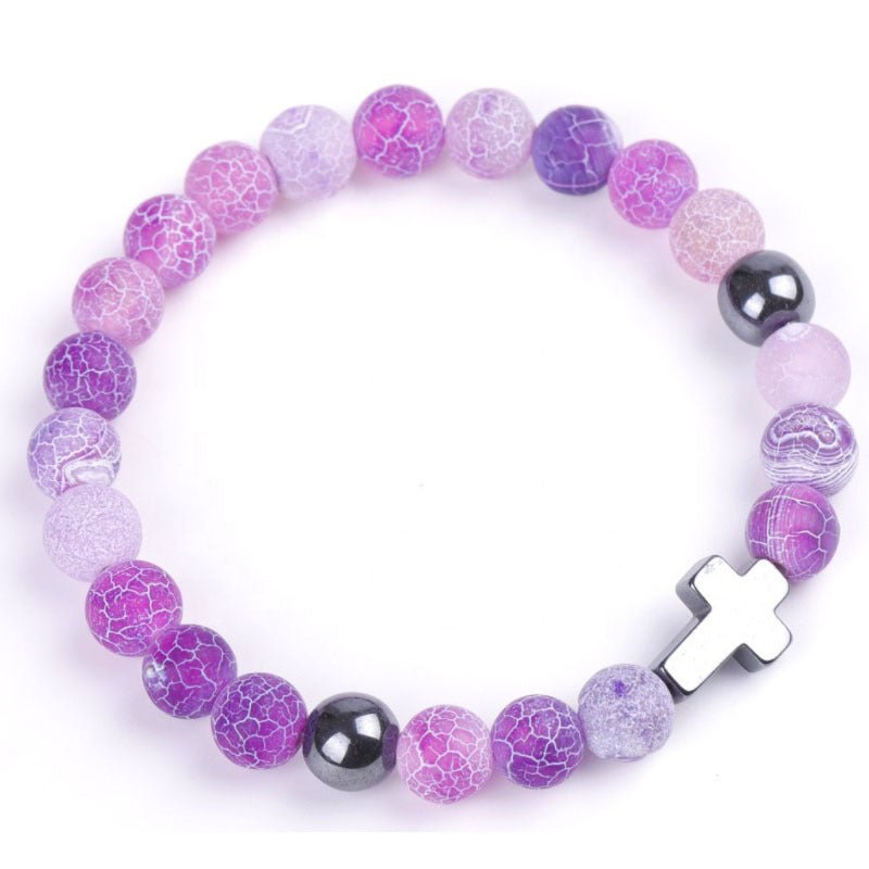 8mm Multi Color Weathered Stone Cross Bead Bracelets GEMROCKY-Bracelets-Purple-