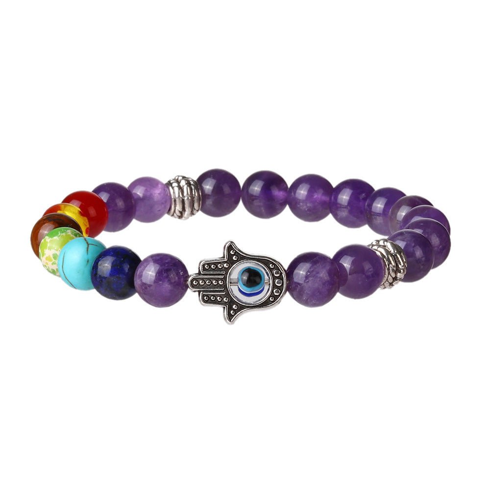 8mm Palm Eye 7 Chakra Crystal Bead Bracelets GEMROCKY-Bracelets-Amethyst 7 Chakra-