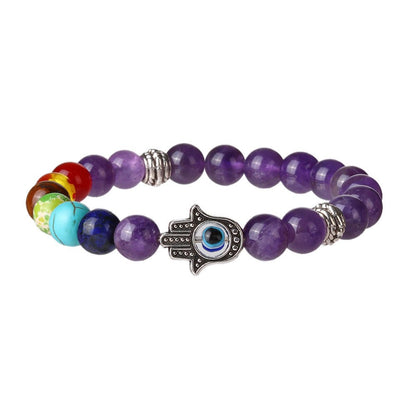 8mm Palm Eye 7 Chakra Crystal Bead Bracelets GEMROCKY-Bracelets-Amethyst 7 Chakra-