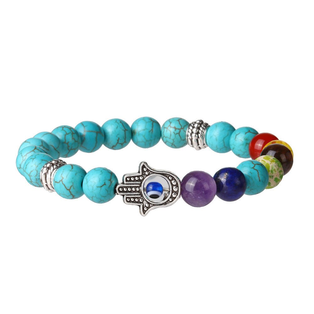 8mm Palm Eye 7 Chakra Crystal Bead Bracelets GEMROCKY-Bracelets-Blue Turquoise 7 Chakra-