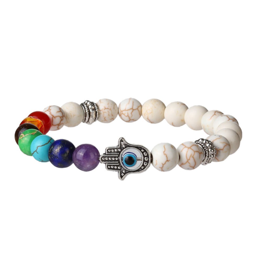 8mm Palm Eye 7 Chakra Crystal Bead Bracelets GEMROCKY-Bracelets-Howlite 7 Chakra-