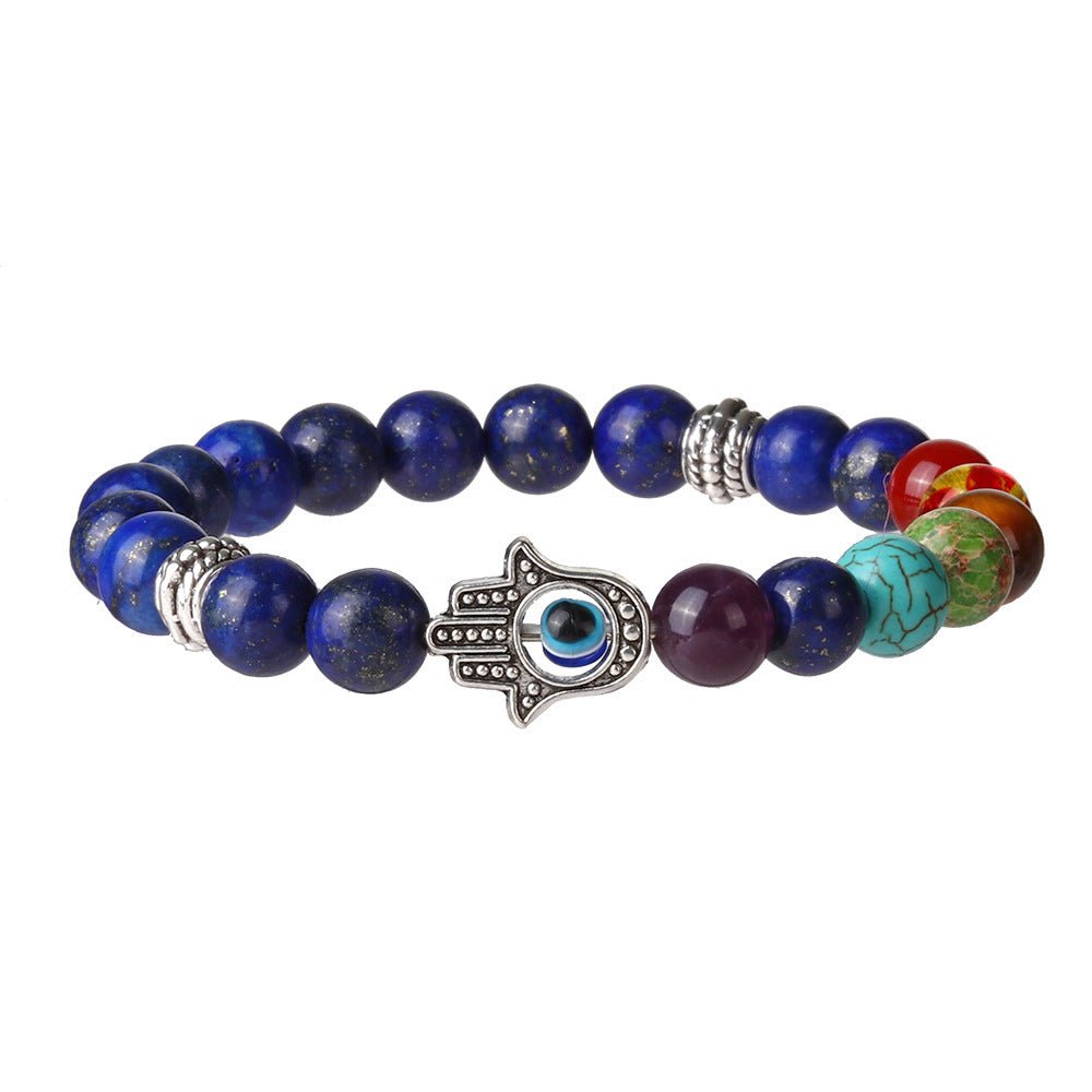 8mm Palm Eye 7 Chakra Crystal Bead Bracelets GEMROCKY-Bracelets-Lapis Lazuli 7 Chakra-
