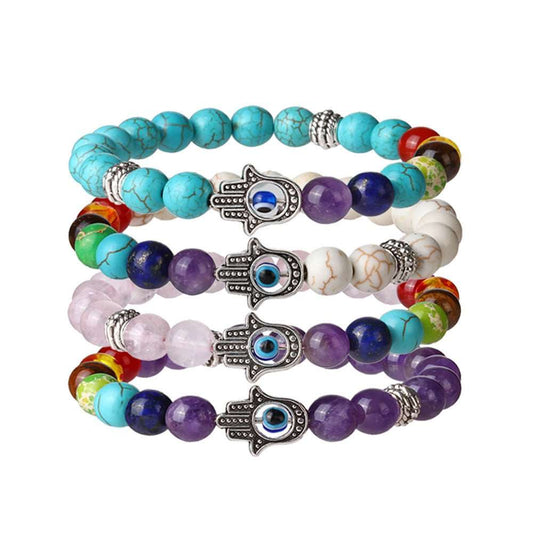 8mm Palm Eye 7 Chakra Crystal Bead Bracelets GEMROCKY-Bracelets-