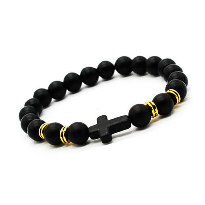 8mm Saint Cross Black Stone Bead Bracelets GEMROCKY-Bracelets-Matte Golden Color-