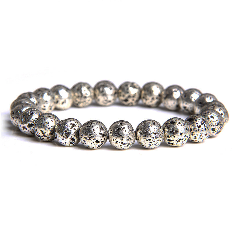 8mm Silver Lava Stone Bead Bracelets GEMROCKY-Bracelets-