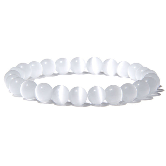 8mm White Cat Eye Stone Bead Bracelets GEMROCKY-Bracelets-