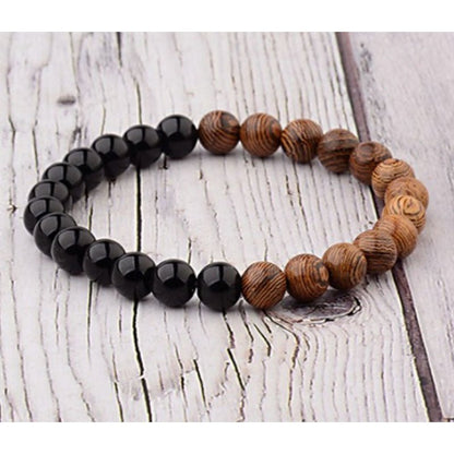 8mm Wooden Mixed Crystal Bead Bracelets GEMROCKY-Bracelets-Black Agate/ Wood-