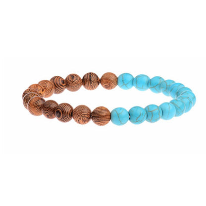 8mm Wooden Mixed Crystal Bead Bracelets GEMROCKY-Bracelets-Blue Turquoise/ Wood-