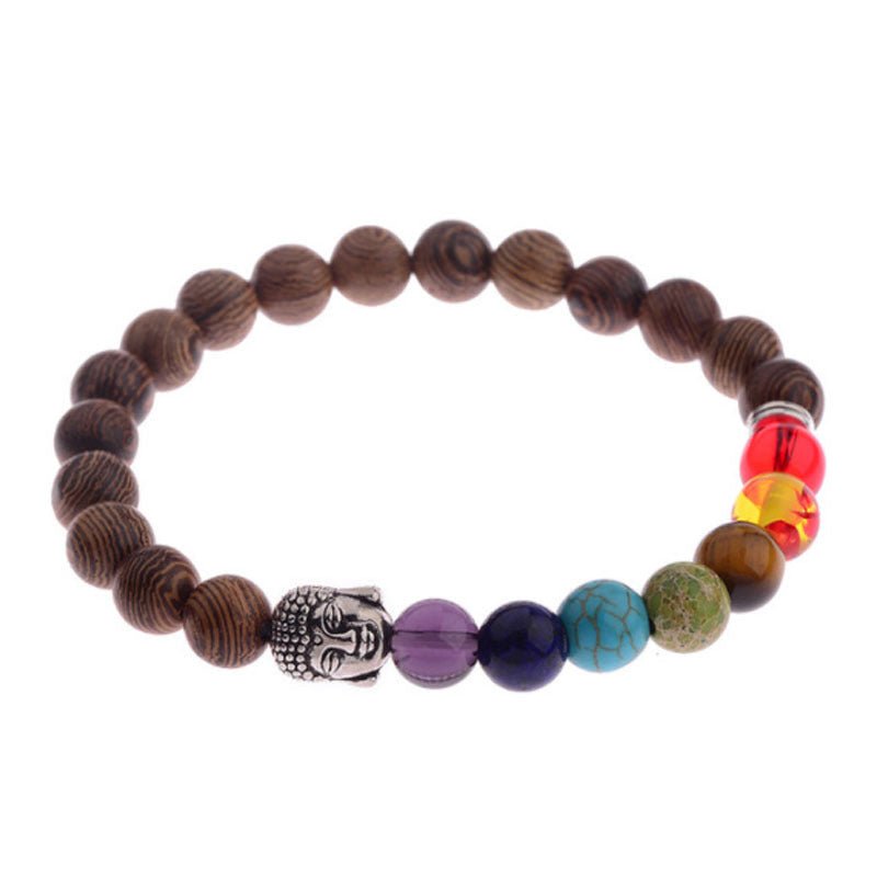 8mm Wooden Mixed Crystal Bead Bracelets GEMROCKY-Bracelets-Buddha 7 Chakra/ Wood-