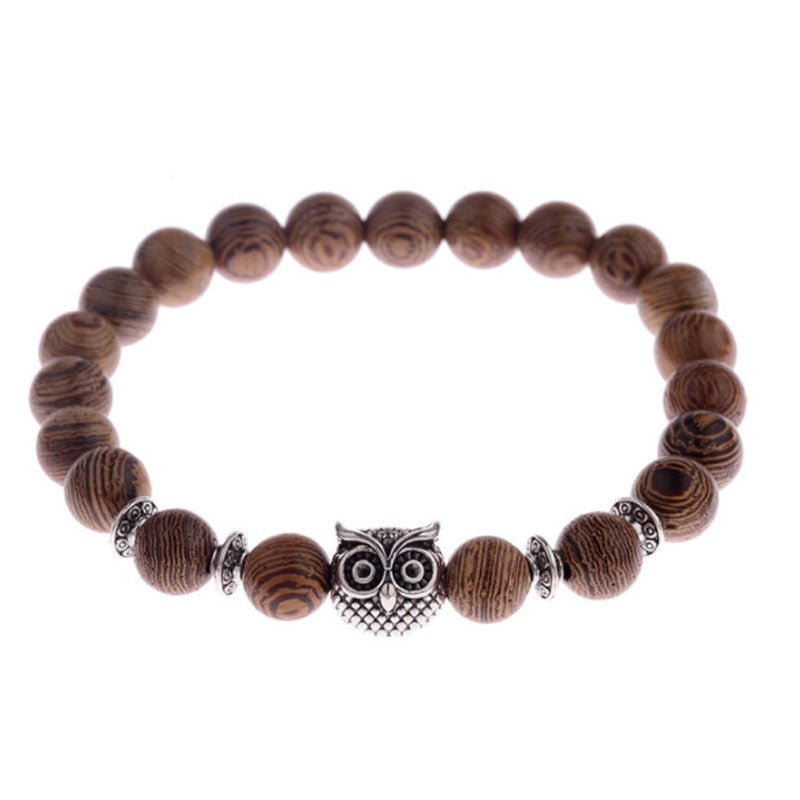 8mm Wooden Mixed Crystal Bead Bracelets GEMROCKY-Bracelets-Owl/ Wood-