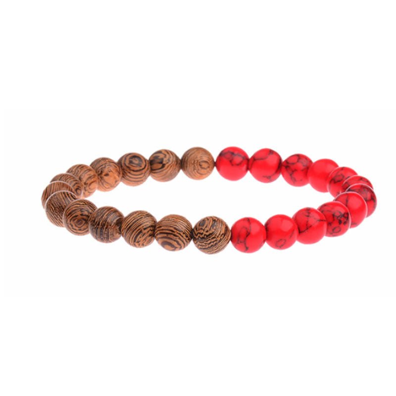 8mm Wooden Mixed Crystal Bead Bracelets GEMROCKY-Bracelets-Red Turquoise/ Wood-