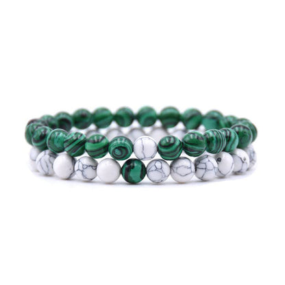 8mm Double Crystal Bead Bracelets Set GEMROCKY-Bracelets-Artifical Malachite+Howlite-GEMROCKY