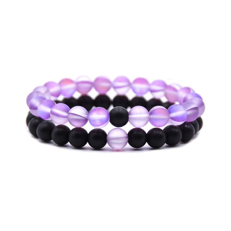 8mm Double Crystal Bead Bracelets Set GEMROCKY-Bracelets-Artifical Purple Moonstone+Frosted Stone-GEMROCKY