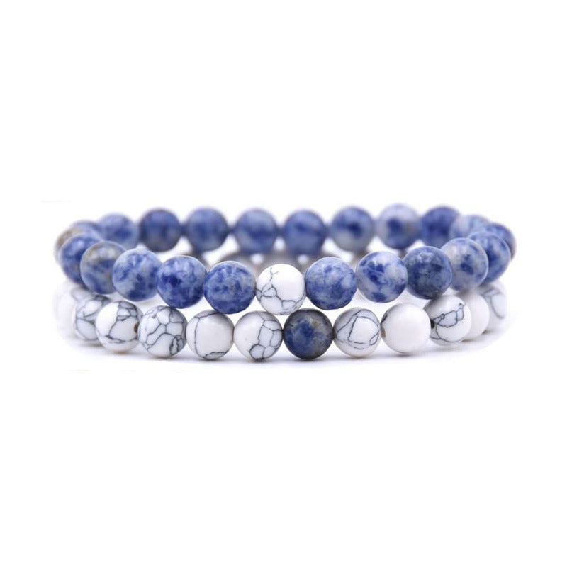 8mm Double Crystal Bead Bracelets Set GEMROCKY-Bracelets-Blue Spot Stone+Howlite-GEMROCKY