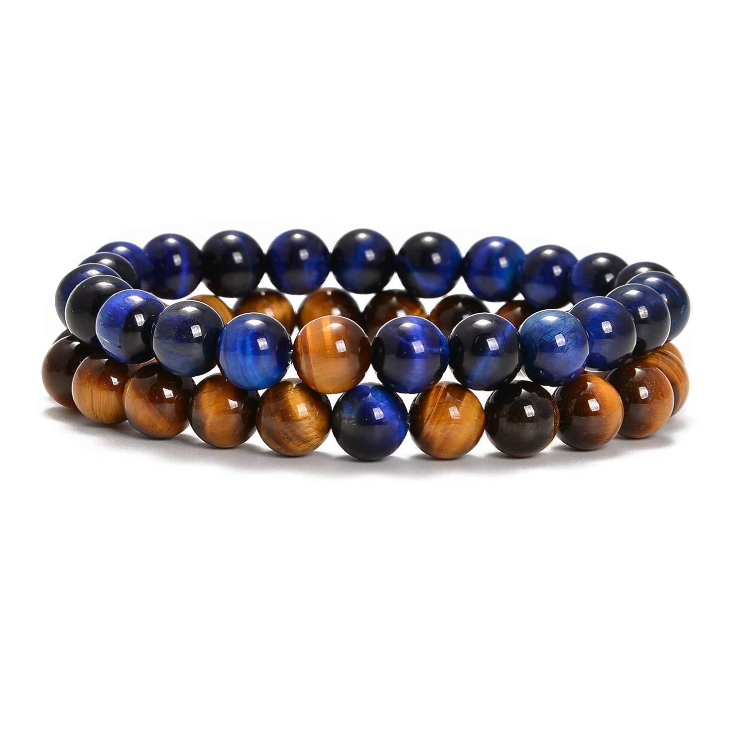 8mm Double Crystal Bead Bracelets Set GEMROCKY-Bracelets-Blue Tiger Eye Stone+Yellow Tiger Eye Stone-GEMROCKY