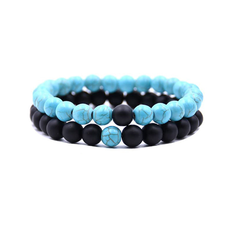 8mm Double Crystal Bead Bracelets Set GEMROCKY-Bracelets-Blue Turquoise+Frosted Stone-GEMROCKY