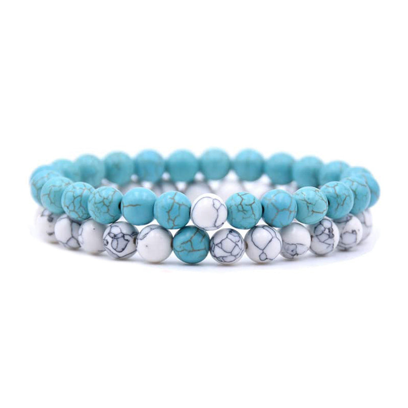 8mm Double Crystal Bead Bracelets Set GEMROCKY-Bracelets-Blue Turquoise+Howlite-GEMROCKY