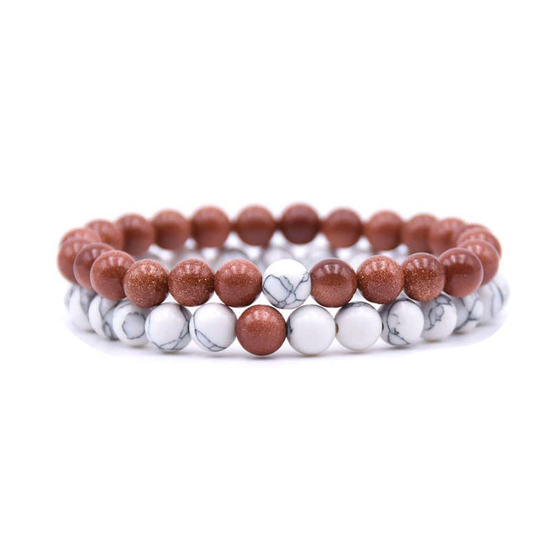 8mm Double Crystal Bead Bracelets Set GEMROCKY-Bracelets-Gold Sandstone+Howlite-GEMROCKY