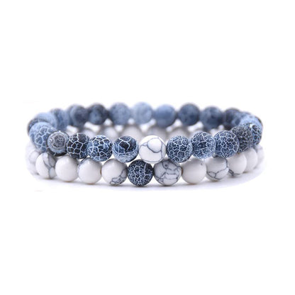 8mm Double Crystal Bead Bracelets Set GEMROCKY-Bracelets-Gray Weathered Stone+Howlite-GEMROCKY