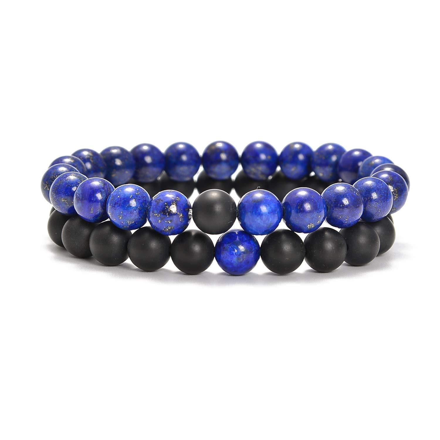 8mm Double Crystal Bead Bracelets Set GEMROCKY-Bracelets-Lapis Lazuli+Frosted Stone-GEMROCKY