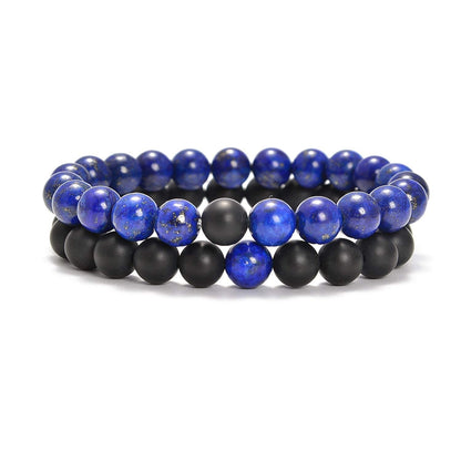 8mm Double Crystal Bead Bracelets Set GEMROCKY-Bracelets-Lapis Lazuli+Frosted Stone-GEMROCKY