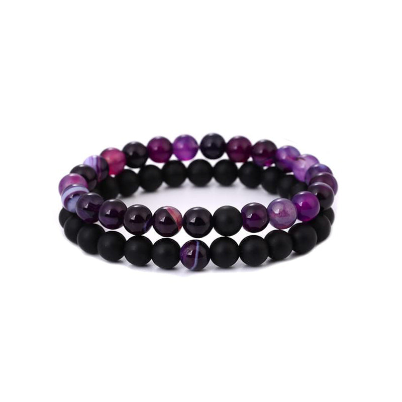 8mm Double Crystal Bead Bracelets Set GEMROCKY-Bracelets-Purple Stripe Stone+Frosted Stone-GEMROCKY