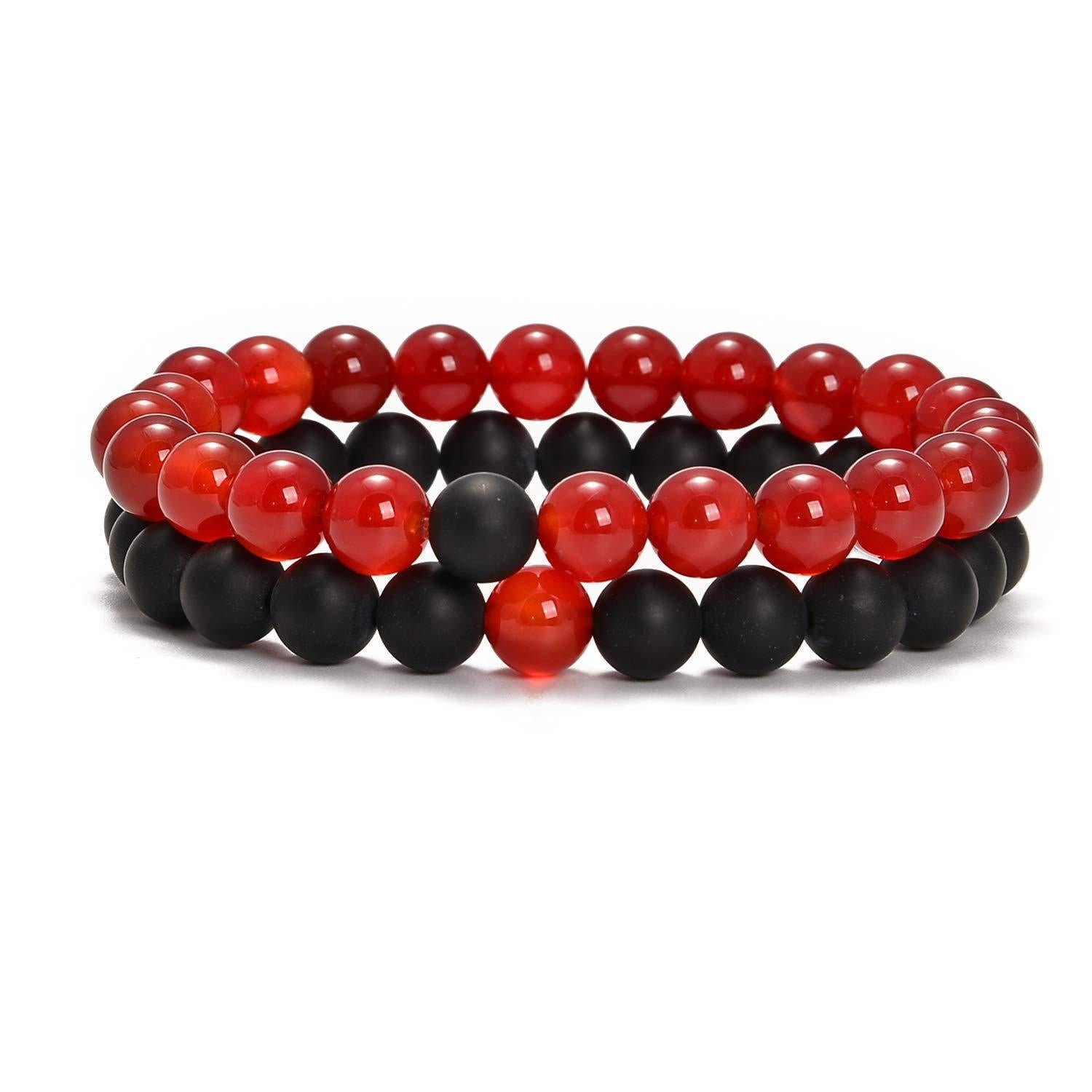 8mm Double Crystal Bead Bracelets Set GEMROCKY-Bracelets-Red Agate+Frosted Stone-GEMROCKY