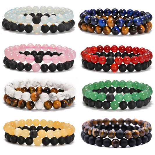 8mm Double Crystal Bead Bracelets Set GEMROCKY-Bracelets-Red Net Stone+Howlite-GEMROCKY