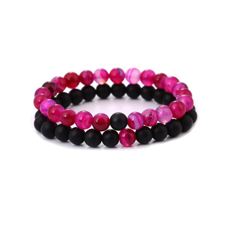 8mm Double Crystal Bead Bracelets Set GEMROCKY-Bracelets-Red Stripe Stone+Frosted Stone-GEMROCKY