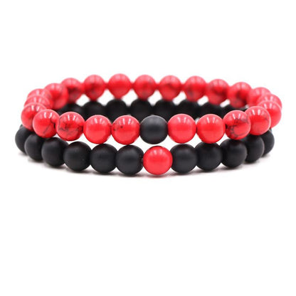 8mm Double Crystal Bead Bracelets Set GEMROCKY-Bracelets-Red Turquoise+Frosted Stone-GEMROCKY