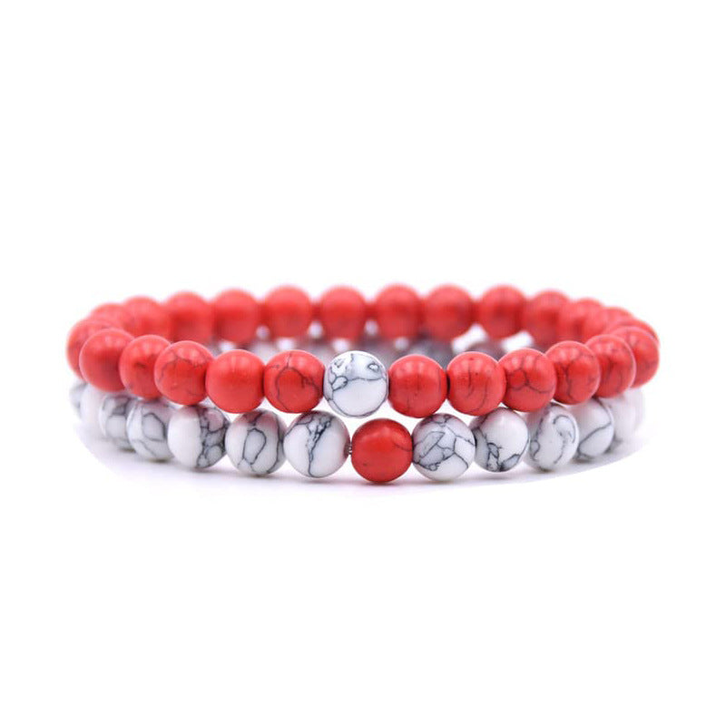 8mm Double Crystal Bead Bracelets Set GEMROCKY-Bracelets-Red Turquoise+Howlite-GEMROCKY