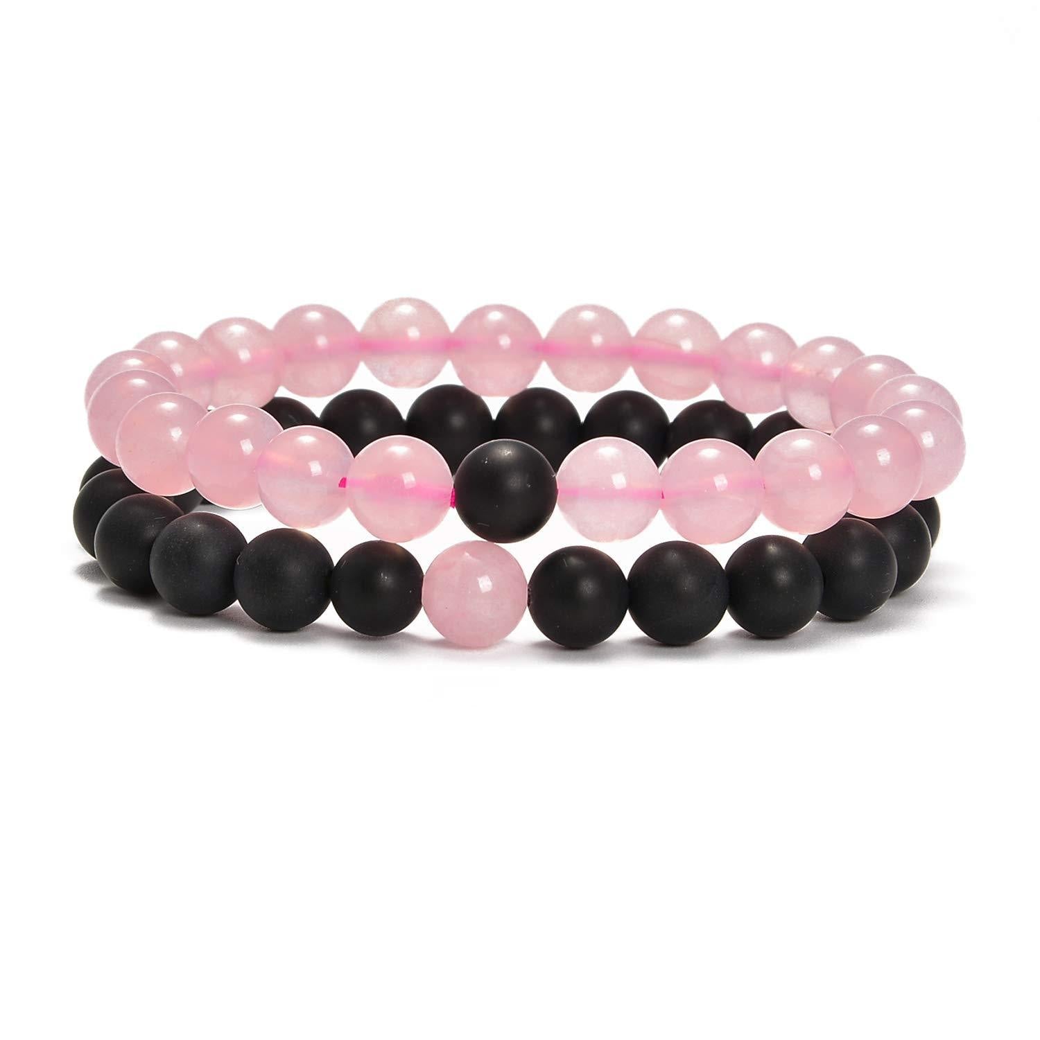 8mm Double Crystal Bead Bracelets Set GEMROCKY-Bracelets-Rose Quartz+Frosted Stone-GEMROCKY