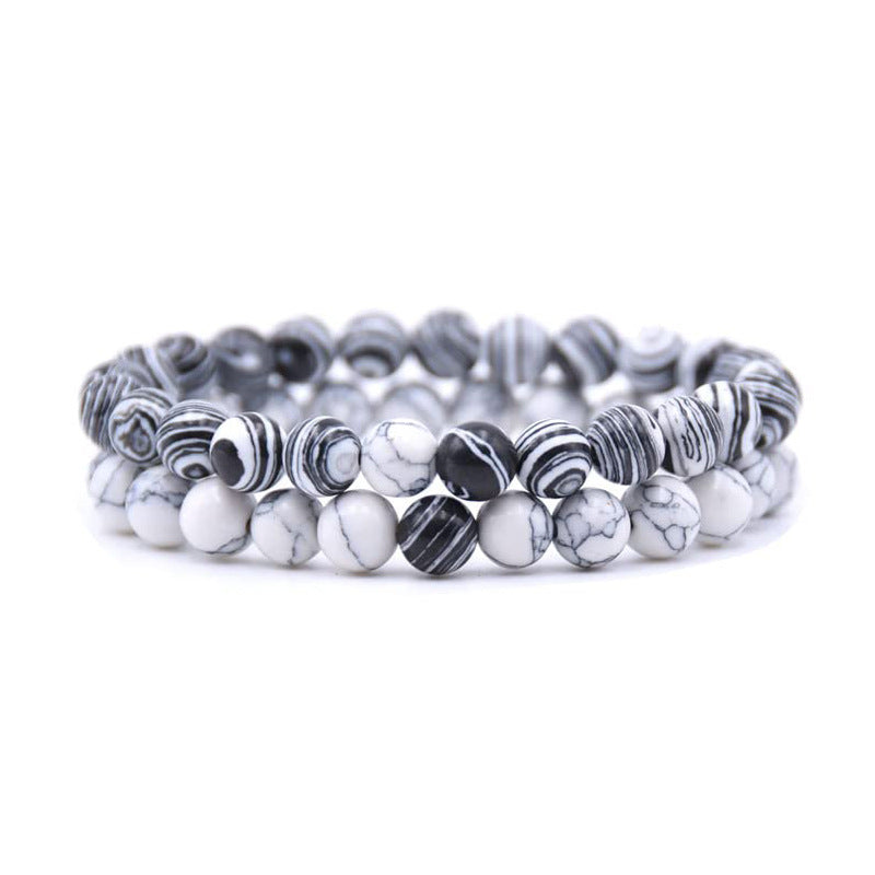 8mm Double Crystal Bead Bracelets Set GEMROCKY-Bracelets-Stripe Stone+Howlite-GEMROCKY