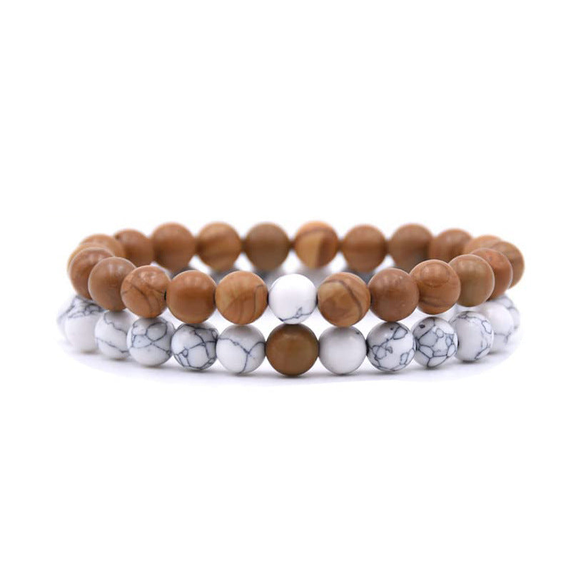 8mm Double Crystal Bead Bracelets Set GEMROCKY-Bracelets-Wood Pattern Stone+Howlite-GEMROCKY